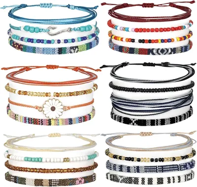Produktbild von Armbänder, Set 24 Stück, bunte Stoffarmbänder, verstellbar, für Freundschaft