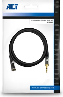 Zdjęcie produktu dla ACT AC3617, 3.5mm, Męska, 3.5mm, Żeńska, 5 m, Czarny