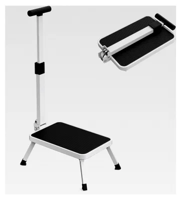 Produktbild von Sicherheitsstufe mit Haltegriff – stabil, faltbar, rutschfest – Leiter, Trittleiter, Hocker – Tragfähigkeit 150 kg – 46 x 32,1 x 82 cm – Weiß und Schwarz
