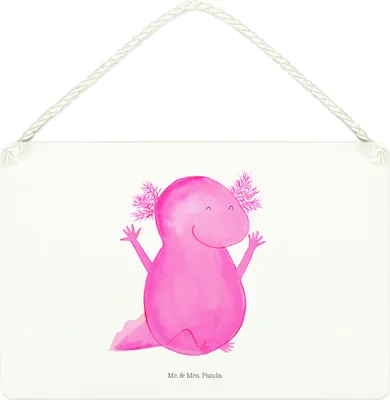 Produktbild von Mr. & Mrs. Panda Schild Axolotl Hurra DIN A4 - Weiß - Geschenk, holzbild, Spaß, Lurch, Türschild, Freude, Holzschild, wandtafel, kleine aufmerksamkeit
