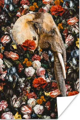 Produktbild von MuchoWow® Poster Elefant - Blumen - Illustration 40x60 cm - Plakate für die Wand - Poster Babyzimmer