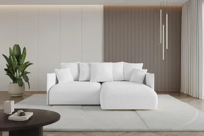 Produktbild von ALTDECOR Ecksofa mit Schlaffunktion und Bettkasten ONESK-L 216x177x72 cm Weiß - Corner Sofa Eckcouch Couch L-Form angeordnet Schlafcouch Ausziehbar Wohnlandschaft
