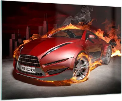 Produktbild von Bilder auf glas - Auto Flammen Rot - 100x70cm - Glasbilder - Wandbilder - Kunstdruck - zum Aufhängen bereit - Wanddekoration aus Glas - Glas Bilder - Wandbild auf Glas - Einteilig - GAA100x70-0200