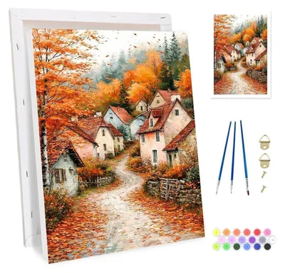 Immagine prodotto di Kit per dipingere per numeri, con cornice, per adulti, tela 20x30 cm, colori acrilici, pennelli, cavalletto in legno