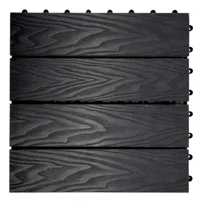 Produktbild von Floordirekt WPC Terrassenfliesen Noble 3D Klickfliesen 30x30 cm für Balkon Terrasse Garten wetterfest pflegeleicht in Holzoptik, schwarz, 1 Stück