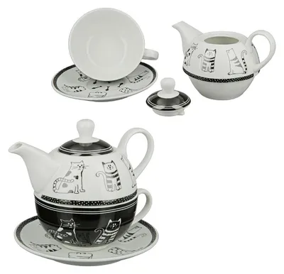 Produktbild von Gilde Tea for one "Funny Cat" Porzellan schwarz, weiß 44514