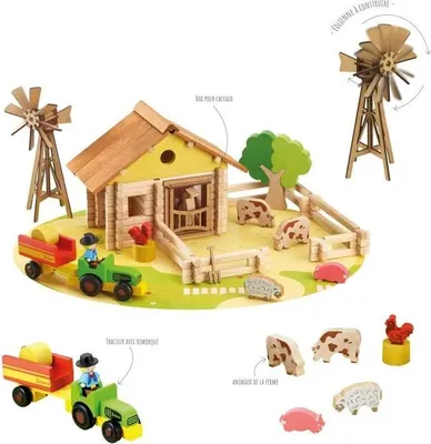 Image de Jeu de Construction en Bois Ma Ferme JEUJURA, 145 Pièces, Tapis de Jeu, Valisette 39 x 32 x 11 cm