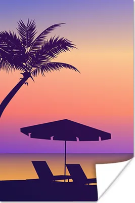Produktbild von MuchoWow® Poster Strandkorb - Sonnenschirm - Palme - Nacht 80x120 cm - Papierdruck