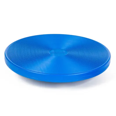 A blue balance board on a white background.