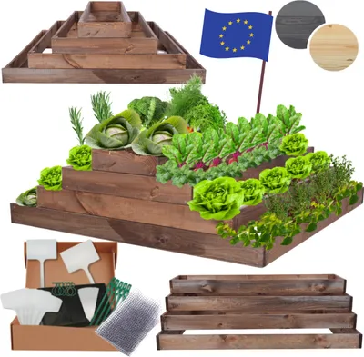 Produktbild von MODO24 Hochbeet Holz, Pflanzkasten, Massivholz, Kiefer, Kräuterbeet, Blumenkasten, Garten, Terrasse, 36x117x120 cm, Braun, ZP09
