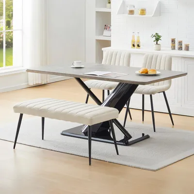 Produktbild von 101cm Samt Sitzbank, Polsterbank Metallbeine,Beige