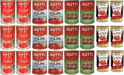 Produktbild von MUTTI Paket - Pomodorini Ciliegini/Kirschtomaten + Pomodori Pelati/Schältomaten + Polpa/Feinstes Tomatenfleisch + 6x Italian Gourmet polpa (24x 400g)