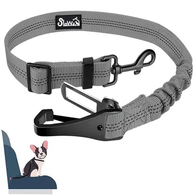 Productafbeelding van Autogordel voor honden, verstelbaar, met schokabsorptie, 3-in-1, reflecterend, 70 cm, grijs
