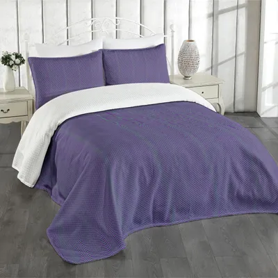 Produktbild von ABAKUHAUS Lila Tagesdecke Set, Stream Flow spornte Zusammenfassung geometrische Grafik Shadowy Horizontal Wellen Curls, 220 x 220 cm, Violett Meeresgrün