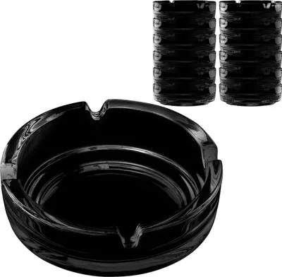 Produktbild von Aschenbecher für draussen Schwarz 11cm | 12 Stück Glasaschenbecher | Aschenbecher aus Glas Höhe 3,5 cm spülmaschinenfest Gastrobedarf