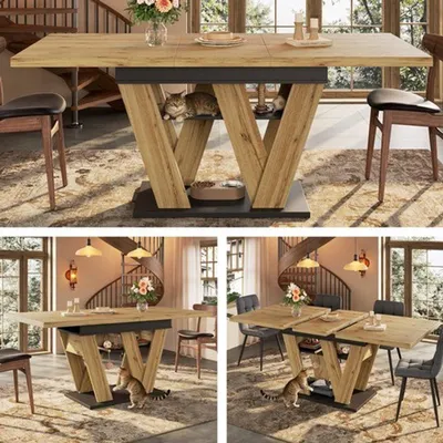 Image de Table extensible télescopique - de 119 à 158,5 cm - en bois