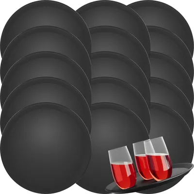 Produktbild von 15x WELLGRO Kellnertablett Schwarz Ø 35 cm – Rutschfestes Serviertablett, Antirutsch, hoher Rand, Gastronomie, Restaurant, Bar, Catering, robust