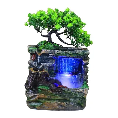 Produktbild von LED Zimmerbrunnen Harz Tischbrunnen Wasserfall Steingärten Wasser Brunnen Feng Shui Büro Heim Dekoration