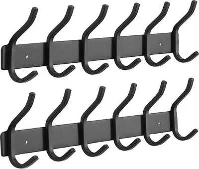 Image de DigiRigi® : Barre de porte-manteau en acier inoxydable – Patères murales avec 6 crochets, noires, lot de 2 | Crochets de porte-manteau pour entrée, chambre et salle de bain