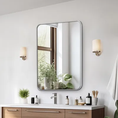 Produktbild von VEVOR lustro ścienne lustro do makijażu lustro łazienkowe 762 x 559 x 25 mm prostokątne lustro, rama ze stopu aluminium lustro z uchwytem w kształcie litery Z