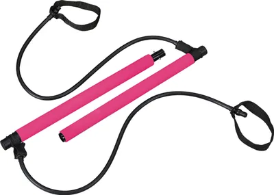 Produktbild von Relaxdays Pilates Stange mit Widerstandsbändern, Ganzkörpertraining für Zuhause, Fitnessbänder Trainingsstange, pink