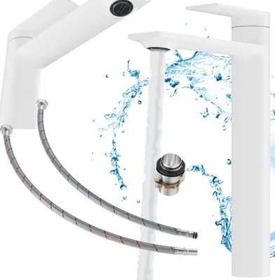 Produktbild von Granitan - Waschtischarmatur - Badarmatur Höhe 29,6 cm - Wasserhahn Weiß - Messing - CABO