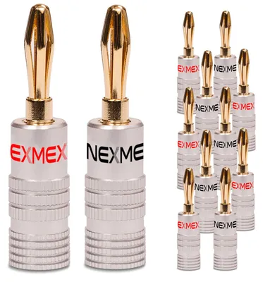 Produktbild von NEXMEX Bananenstecker 4mm schraubbar 24K vergoldet Lautsprecherkabel 12x Stecker