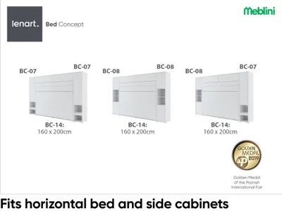 Produktbild von MEBLINI Hängeschrank für Horizontal Schrankbett Bed Concept - Wandschrank mit Ablagen und Teleskopen - Wandregal - BC-15 für 160x200 Horizontal - Weiß Matt