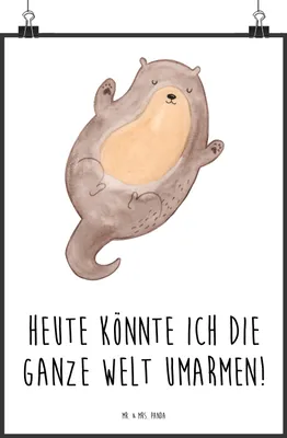 Produktbild von Mr. & Mrs. Panda Bild Otter Umarmen DIN A0 - Weiß - Geschenk, Seeotter See, Hallo, Wandbild, Optimistisch, gut Gelaunt, glücklich, Kunstdruck, poster, wanddeko, drucke