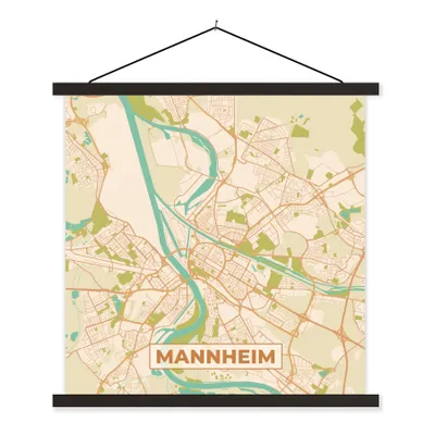 Produktbild von MuchoWow® Textilposter Manneheim - Karte - Vintage - Stadtplan 90x90 cm mit schwarzem Rahmen - Magnetisches