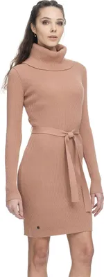 Produktbild von ragwear Strickkleid Bess aus 100% Baumwolle mit gemütlichem Schalkragen, langen Ärmeln und Stoffgürtel
