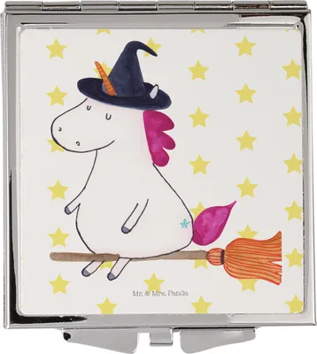 Produktbild von Mr. & Mrs. Panda Reisespiegel Einhorn Hexe - Weiß - Geschenk, Unicorn, Frau, Schminkspiegel klein, Teufel, Engel, Einhörner, Mini Spiegel, Handspiegel, Kosmetikspiegel