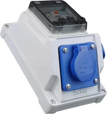 Produktbild von RoadEu - Stromverteiler 230V - 2x Schuko Steckdose - Steckdosenverteiler mit Fi Schutzschalter und Leistungsschalter C16A - Baustromverteiler IP44