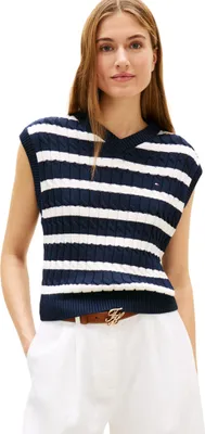 Produktbild von Tommy Hilfiger Women's Co Cable Mid Gg V-Nk Vest WW0WW48466, Blue, XS
