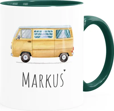 Produktbild von Namenstasse Camping Bus Camper personalisierte Kaffee-Tasse mit Namen persönliche Geschenke SpecialMe® weiß-innen-grün standard