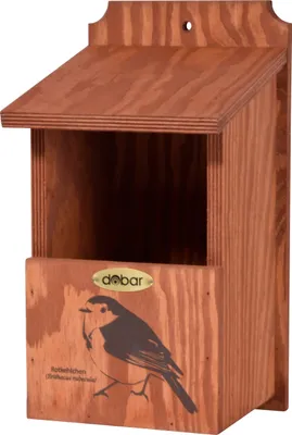 Produktbild von dobar Nistkasten mit Siebdruckmotiv "Rotkehlchen", Vogelhaus für Halbhöhlenbrüter, 17 x 18 x 32 cm, Kiefer