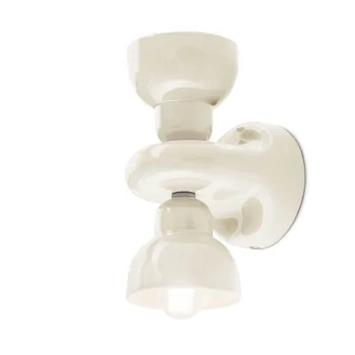 Produktbild von Vintage Decò Berimbau Keramik Wandleuchte Creme 2 Lichter E14