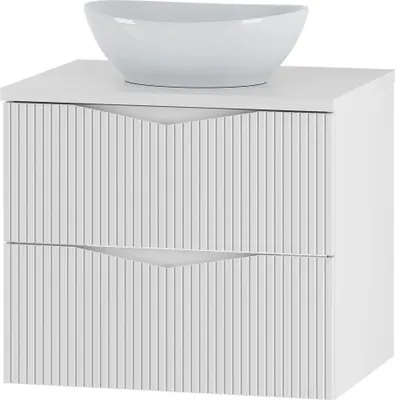 Produktbild von Badezimmer Waschtisch mit 60 cm Breite in weiß mit gerillter Front, 2 Schubladen - CALURI-140