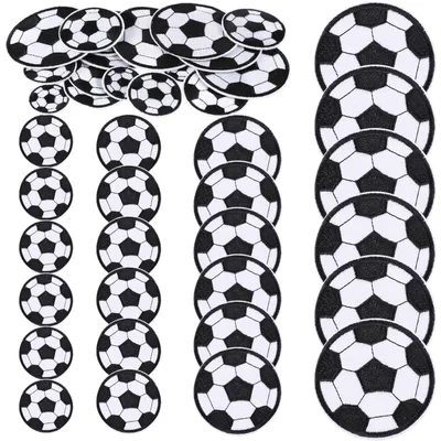 Produktbild von Fußball Patches zum Aufbügeln - 24 Stück in 4 Größen - Bestickte Stoffaufnäher für Textilien Kleidung Jeans und Taschen