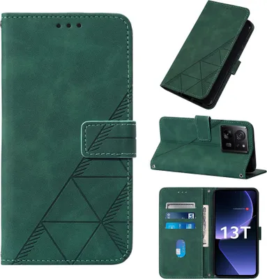 Produktbild von Hülle für Xiaomi 13T / 13T Pro /Redmi K60 Ultra Prägung Flip Leder Kartenfächer Schutzhülle mit Ständer Grün