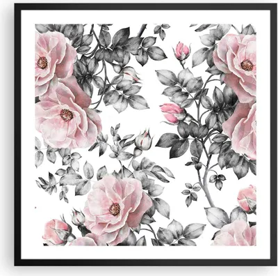 Produktbild von Gerahmtes Poster - Schwarzer Rahmen - Blumen Blätter Pflanze Rose - 60x60 cm - Wand Bild - Wanddeko - Wandbilder - Wandposter - Bilderrahmen - Bilder - Kunstdruck - Wandbild - P2BAC60x60-2952