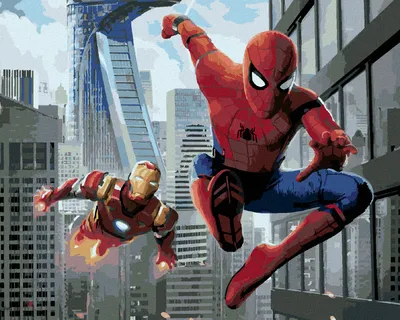 Obrázek produktu pro Zuty - Malování podle čísel - SPIDERMAN A IRON MAN V LETU, 40x50 cm, bez rámu a bez vypnutí plátna
