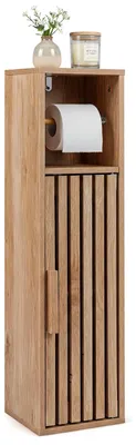 Zdjęcie produktu dla Wąska drewniana szafka łazienkowa firmy COSTWAY, szafka z półkami i otwartą półką, z regulowaną półką, wymiary: 20 x 19 x 78 cm, kolor: naturalny