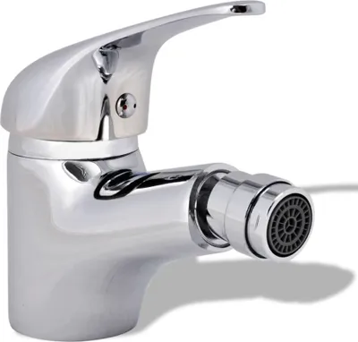 A chrome-plated bidet faucet is shown against a white background.