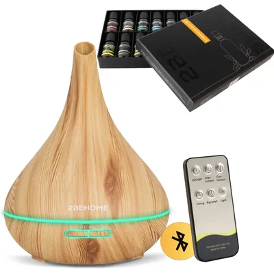 Produktbild von 2BEHOME Aroma-Diffusor-Set mit 16 ätherischen Ölen & Fernbedienung – 550 ml – Aroma-Diffusor und Luftbefeuchter