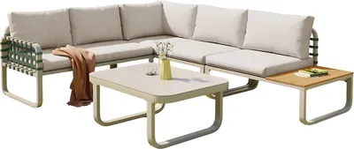 Produktbild von Happiq Gartenmöbel-Set – Loungeset – Gartenlounge – 4–5-Sitzer Lounge-Set – Grün Leder & Rattan – Mit komfortablen Sitzkissen