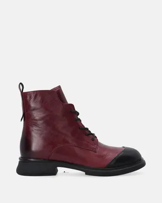 Produktbild von VENEZIA Damen Stiefeletten Ankle Boots Winterstiefel - Burgunderrote Damen-Ankle-Boots mit schwarzer Spitze aus Echtes Leder Burgunderrot Größe 36