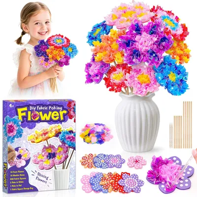 Productafbeelding van Cadeau voor meisjes van 5, 6, 7 en 8 jaar. Creatieve bloemen knutselset voor kinderen vanaf 6-8 jaar. DE-Bloemen