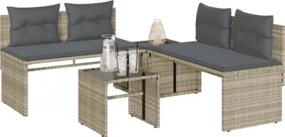 Produktbild von vidaXL 4-tlg. Garten-Sofagarnitur mit Kissen Hellgrau Poly Rattan