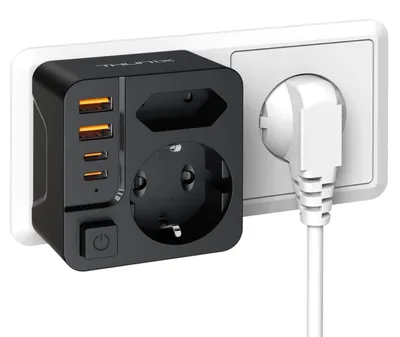 Produktbild von Doppelsteckdose mit USB-C, 6-in-1 USB-Mehrfachsteckdose